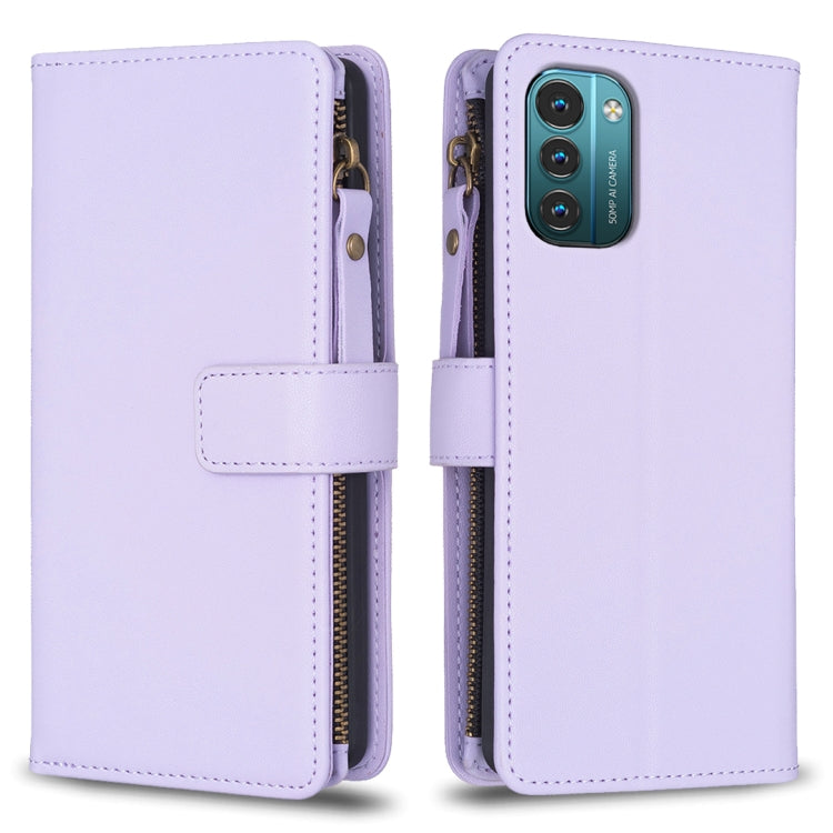 Custodia per telefono a conchiglia in pelle con portafoglio con cerniera a 9 slot per schede, For Nokia C32, For Nokia G21 / G11, For Nokia C02
