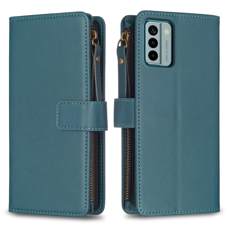 Custodia per telefono a conchiglia in pelle con portafoglio con cerniera a 9 slot per schede, For Nokia C22, For Nokia G42/G310, For Nokia C12, For Nokia G22