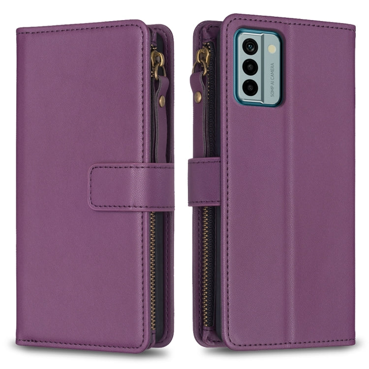 Custodia per telefono a conchiglia in pelle con portafoglio con cerniera a 9 slot per schede, For Nokia C22, For Nokia G42/G310, For Nokia C12, For Nokia G22