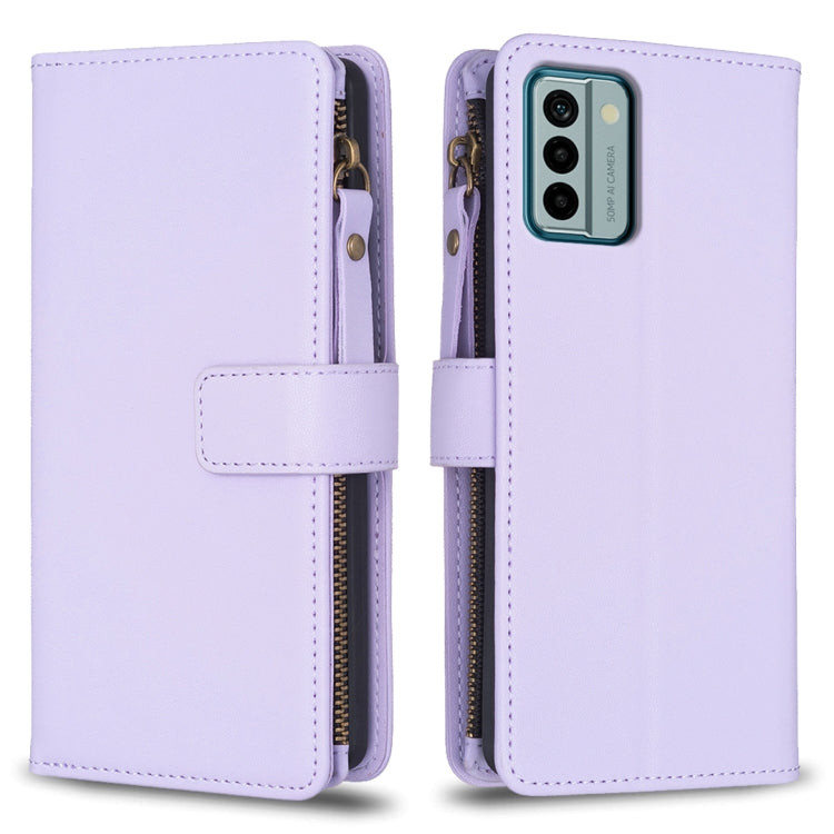 Custodia per telefono a conchiglia in pelle con portafoglio con cerniera a 9 slot per schede, For Nokia C22, For Nokia G42/G310, For Nokia C12, For Nokia G22