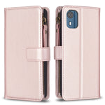 Custodia per telefono a conchiglia in pelle con portafoglio con cerniera a 9 slot per schede, For Nokia C32, For Nokia G21 / G11, For Nokia C02