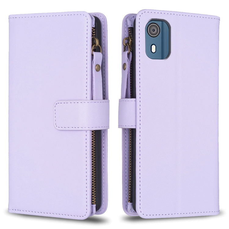 Custodia per telefono a conchiglia in pelle con portafoglio con cerniera a 9 slot per schede, For Nokia C32, For Nokia G21 / G11, For Nokia C02