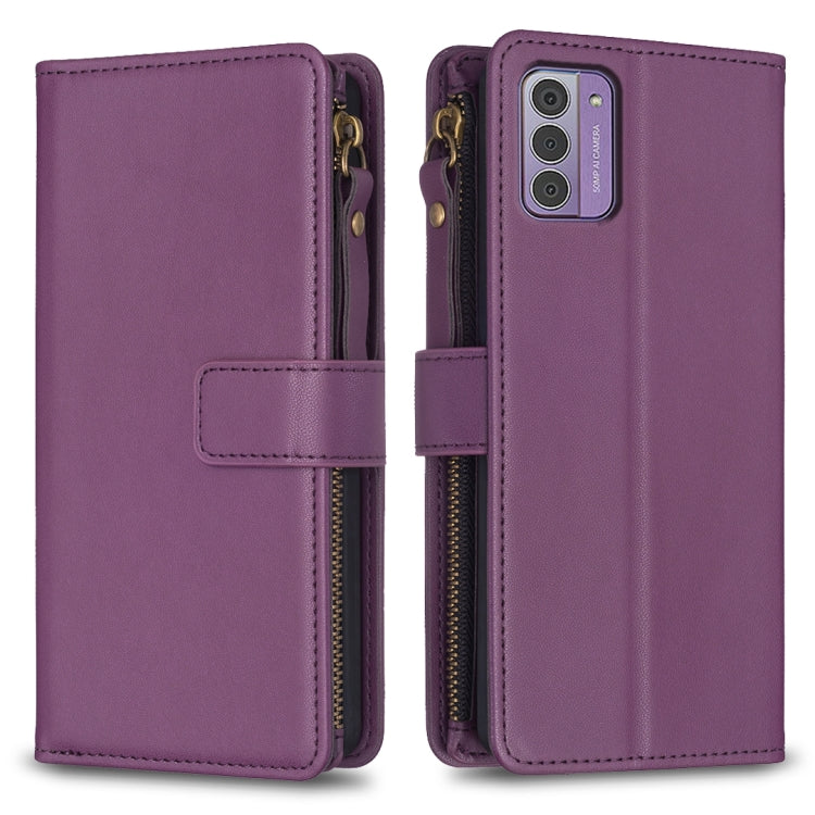 Custodia per telefono a conchiglia in pelle con portafoglio con cerniera a 9 slot per schede, For Nokia C22, For Nokia G42/G310, For Nokia C12, For Nokia G22