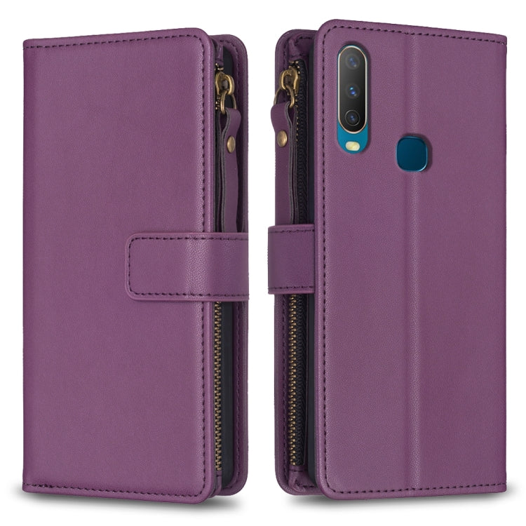 Custodia per telefono a conchiglia in pelle con portafoglio con cerniera a 9 slot per schede, For vivo Y11 / Y15 / Y12 / Y17, For vivo Y78 5G, For vivo Y35 4G / Y22s, For vivo Y21 / Y21s / Y33s