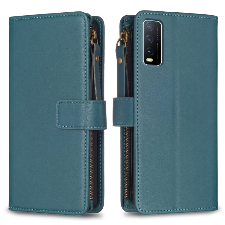 Custodia per telefono a conchiglia in pelle con portafoglio con cerniera a 9 slot per schede, For vivo Y20, For vivo Y27 4G