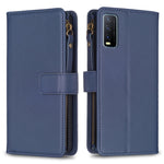 Custodia per telefono a conchiglia in pelle con portafoglio con cerniera a 9 slot per schede, For vivo Y20, For vivo Y27 4G
