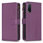 Custodia per telefono a conchiglia in pelle con portafoglio con cerniera a 9 slot per schede, For vivo Y20, For vivo Y27 4G