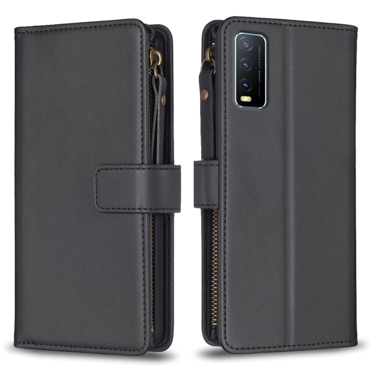 Custodia per telefono a conchiglia in pelle con portafoglio con cerniera a 9 slot per schede, For vivo Y20, For vivo Y27 4G