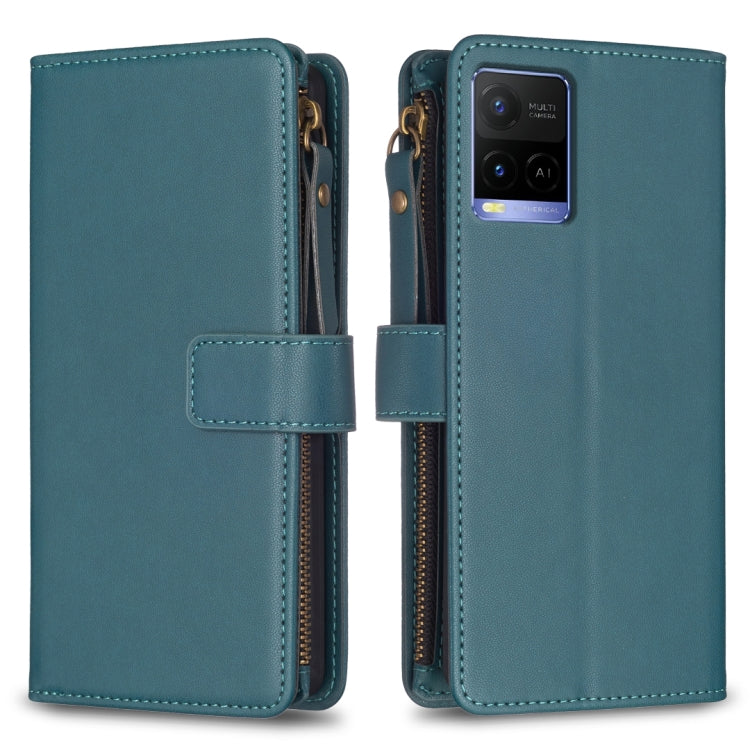 Custodia per telefono a conchiglia in pelle con portafoglio con cerniera a 9 slot per schede, For vivo Y11 / Y15 / Y12 / Y17, For vivo Y78 5G, For vivo Y35 4G / Y22s, For vivo Y21 / Y21s / Y33s