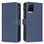 Custodia per telefono a conchiglia in pelle con portafoglio con cerniera a 9 slot per schede, For vivo Y11 / Y15 / Y12 / Y17, For vivo Y78 5G, For vivo Y35 4G / Y22s, For vivo Y21 / Y21s / Y33s