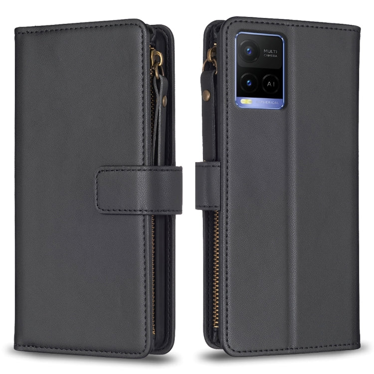 Custodia per telefono a conchiglia in pelle con portafoglio con cerniera a 9 slot per schede, For vivo Y11 / Y15 / Y12 / Y17, For vivo Y78 5G, For vivo Y35 4G / Y22s, For vivo Y21 / Y21s / Y33s