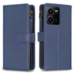 Custodia per telefono a conchiglia in pelle con portafoglio con cerniera a 9 slot per schede, For vivo Y11 / Y15 / Y12 / Y17, For vivo Y78 5G, For vivo Y35 4G / Y22s, For vivo Y21 / Y21s / Y33s