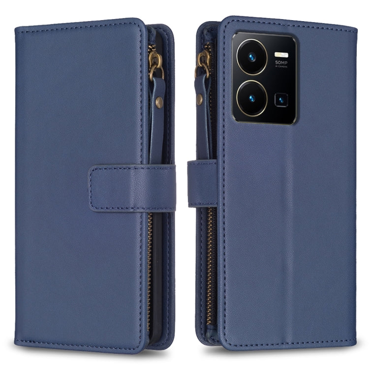 Custodia per telefono a conchiglia in pelle con portafoglio con cerniera a 9 slot per schede, For vivo Y11 / Y15 / Y12 / Y17, For vivo Y78 5G, For vivo Y35 4G / Y22s, For vivo Y21 / Y21s / Y33s