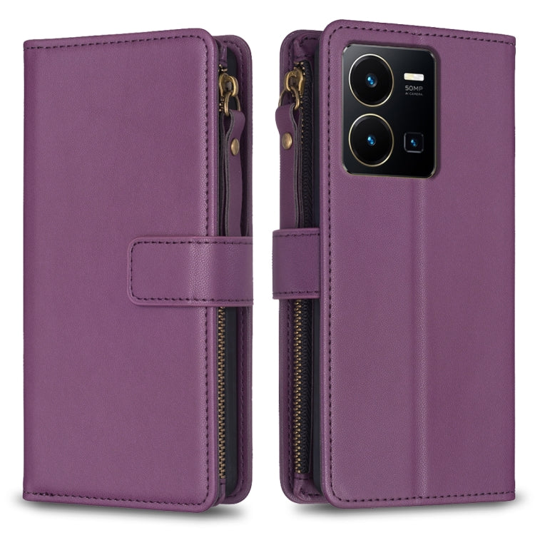 Custodia per telefono a conchiglia in pelle con portafoglio con cerniera a 9 slot per schede, For vivo Y11 / Y15 / Y12 / Y17, For vivo Y78 5G, For vivo Y35 4G / Y22s, For vivo Y21 / Y21s / Y33s