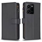 Custodia per telefono a conchiglia in pelle con portafoglio con cerniera a 9 slot per schede, For vivo Y11 / Y15 / Y12 / Y17, For vivo Y78 5G, For vivo Y35 4G / Y22s, For vivo Y21 / Y21s / Y33s