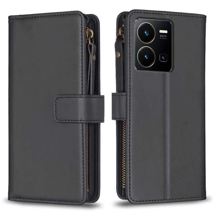 Custodia per telefono a conchiglia in pelle con portafoglio con cerniera a 9 slot per schede, For vivo Y11 / Y15 / Y12 / Y17, For vivo Y78 5G, For vivo Y35 4G / Y22s, For vivo Y21 / Y21s / Y33s
