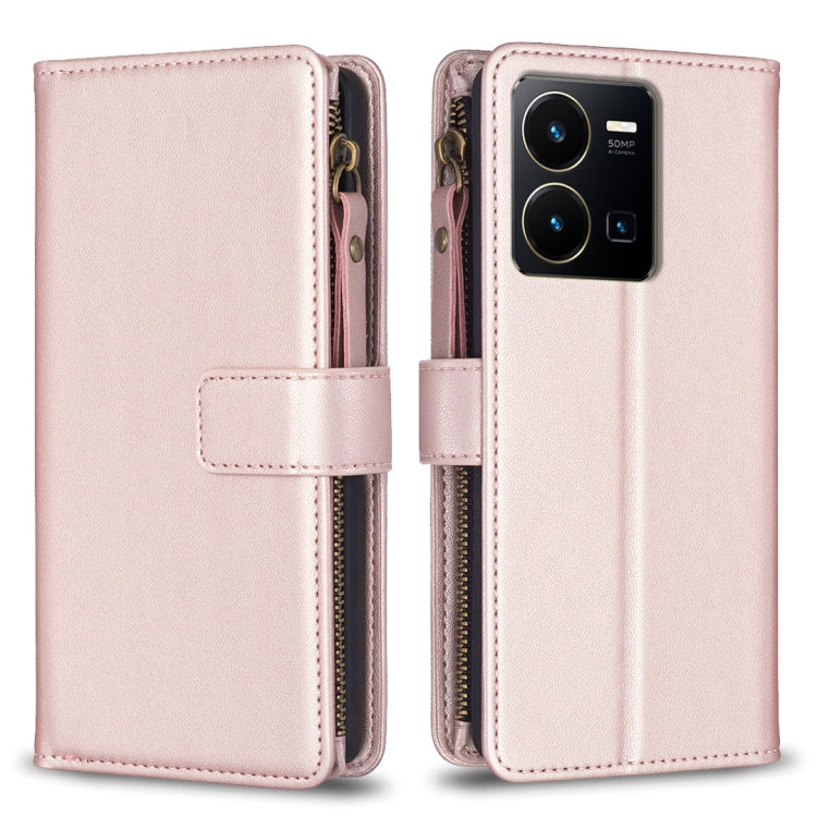 Custodia per telefono a conchiglia in pelle con portafoglio con cerniera a 9 slot per schede, For vivo Y11 / Y15 / Y12 / Y17, For vivo Y78 5G, For vivo Y35 4G / Y22s, For vivo Y21 / Y21s / Y33s
