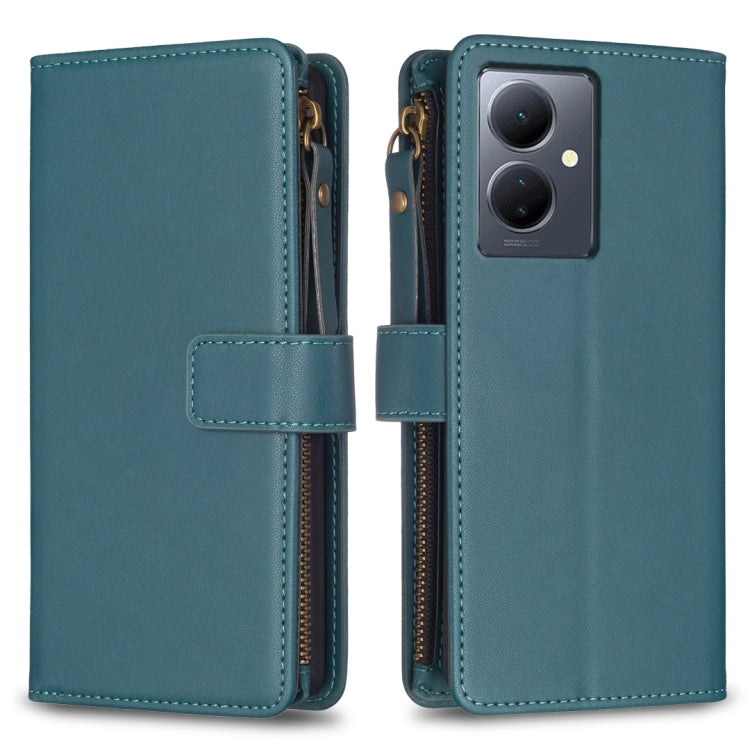 Custodia per telefono a conchiglia in pelle con portafoglio con cerniera a 9 slot per schede, For vivo Y11 / Y15 / Y12 / Y17, For vivo Y78 5G, For vivo Y35 4G / Y22s, For vivo Y21 / Y21s / Y33s