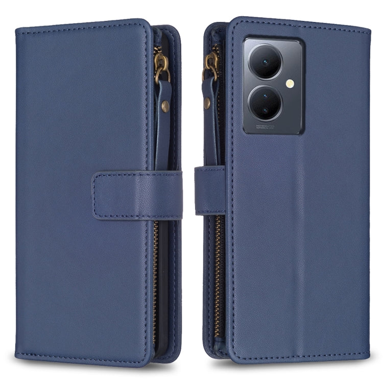 Custodia per telefono a conchiglia in pelle con portafoglio con cerniera a 9 slot per schede, For vivo Y11 / Y15 / Y12 / Y17, For vivo Y78 5G, For vivo Y35 4G / Y22s, For vivo Y21 / Y21s / Y33s