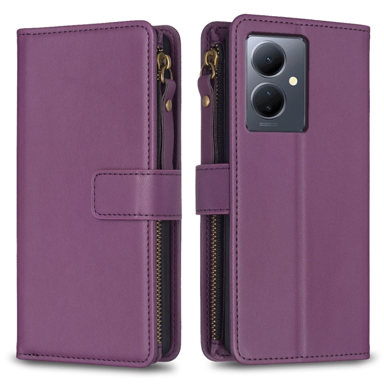 Custodia per telefono a conchiglia in pelle con portafoglio con cerniera a 9 slot per schede, For vivo Y11 / Y15 / Y12 / Y17, For vivo Y78 5G, For vivo Y35 4G / Y22s, For vivo Y21 / Y21s / Y33s
