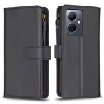 Custodia per telefono a conchiglia in pelle con portafoglio con cerniera a 9 slot per schede, For vivo Y11 / Y15 / Y12 / Y17, For vivo Y78 5G, For vivo Y35 4G / Y22s, For vivo Y21 / Y21s / Y33s