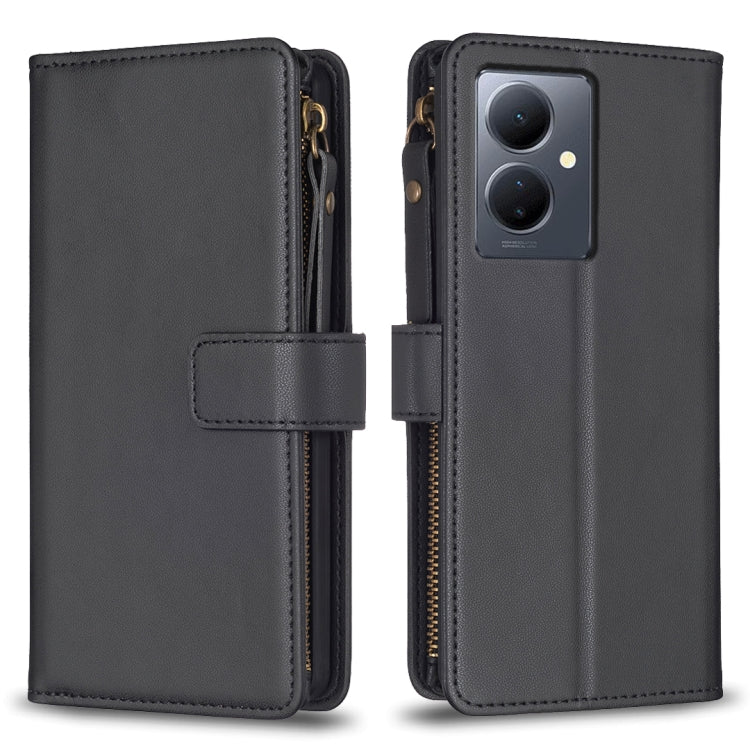 Custodia per telefono a conchiglia in pelle con portafoglio con cerniera a 9 slot per schede, For vivo Y11 / Y15 / Y12 / Y17, For vivo Y78 5G, For vivo Y35 4G / Y22s, For vivo Y21 / Y21s / Y33s