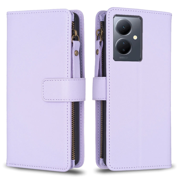 Custodia per telefono a conchiglia in pelle con portafoglio con cerniera a 9 slot per schede, For vivo Y11 / Y15 / Y12 / Y17, For vivo Y78 5G, For vivo Y35 4G / Y22s, For vivo Y21 / Y21s / Y33s