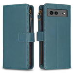 Custodia per telefono a conchiglia in pelle con portafoglio con cerniera a 9 slot per schede, For Google Pixel 8 Pro, For Google Pixel 8, For Google Pixel 7a, For Google Pixel 7 Pro
