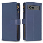 Custodia per telefono a conchiglia in pelle con portafoglio con cerniera a 9 slot per schede, For Google Pixel 8 Pro, For Google Pixel 8, For Google Pixel 7a, For Google Pixel 7 Pro