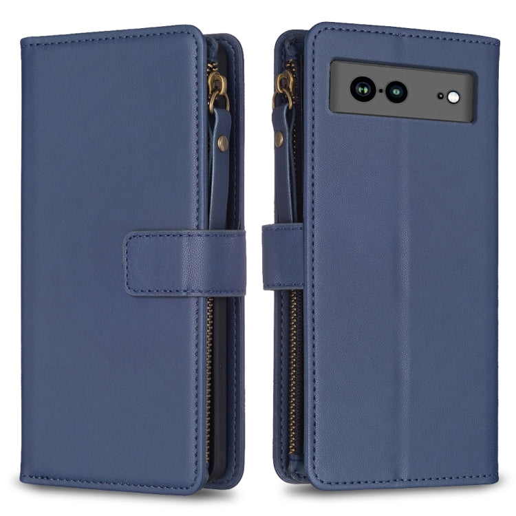 Custodia per telefono a conchiglia in pelle con portafoglio con cerniera a 9 slot per schede, For Google Pixel 8 Pro, For Google Pixel 8, For Google Pixel 7a, For Google Pixel 7 Pro