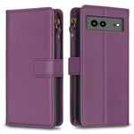Custodia per telefono a conchiglia in pelle con portafoglio con cerniera a 9 slot per schede, For Google Pixel 8 Pro, For Google Pixel 8, For Google Pixel 7a, For Google Pixel 7 Pro