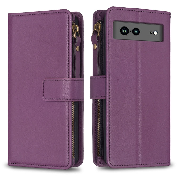 Custodia per telefono a conchiglia in pelle con portafoglio con cerniera a 9 slot per schede, For Google Pixel 8 Pro, For Google Pixel 8, For Google Pixel 7a, For Google Pixel 7 Pro