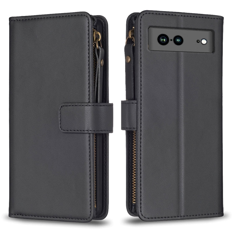 Custodia per telefono a conchiglia in pelle con portafoglio con cerniera a 9 slot per schede, For Google Pixel 8 Pro, For Google Pixel 8, For Google Pixel 7a, For Google Pixel 7 Pro