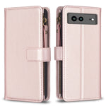 Custodia per telefono a conchiglia in pelle con portafoglio con cerniera a 9 slot per schede, For Google Pixel 8 Pro, For Google Pixel 8, For Google Pixel 7a, For Google Pixel 7 Pro