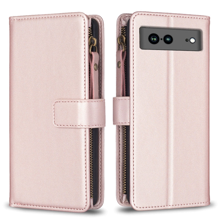 Custodia per telefono a conchiglia in pelle con portafoglio con cerniera a 9 slot per schede, For Google Pixel 8 Pro, For Google Pixel 8, For Google Pixel 7a, For Google Pixel 7 Pro