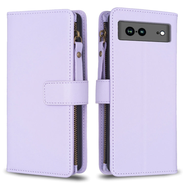 Custodia per telefono a conchiglia in pelle con portafoglio con cerniera a 9 slot per schede, For Google Pixel 8 Pro, For Google Pixel 8, For Google Pixel 7a, For Google Pixel 7 Pro