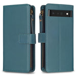 Custodia per telefono a conchiglia in pelle con portafoglio con cerniera a 9 slot per schede, For Google Pixel 8 Pro, For Google Pixel 8, For Google Pixel 7a, For Google Pixel 7 Pro