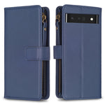 Custodia per telefono a conchiglia in pelle con portafoglio con cerniera a 9 slot per schede, For Google Pixel 8 Pro, For Google Pixel 8, For Google Pixel 7a, For Google Pixel 7 Pro