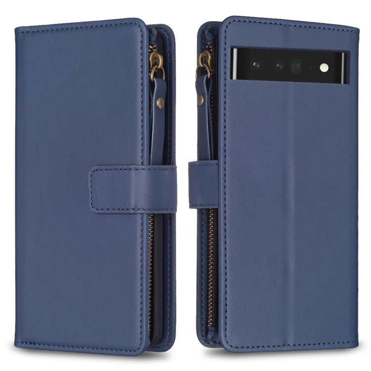 Custodia per telefono a conchiglia in pelle con portafoglio con cerniera a 9 slot per schede, For Google Pixel 8 Pro, For Google Pixel 8, For Google Pixel 7a, For Google Pixel 7 Pro