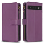 Custodia per telefono a conchiglia in pelle con portafoglio con cerniera a 9 slot per schede, For Google Pixel 8 Pro, For Google Pixel 8, For Google Pixel 7a, For Google Pixel 7 Pro