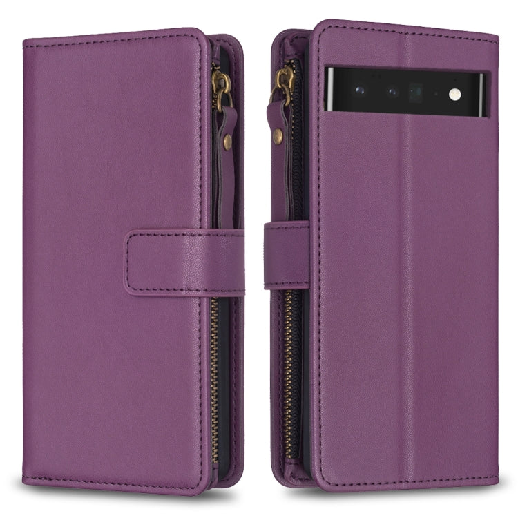 Custodia per telefono a conchiglia in pelle con portafoglio con cerniera a 9 slot per schede, For Google Pixel 8 Pro, For Google Pixel 8, For Google Pixel 7a, For Google Pixel 7 Pro