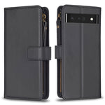 Custodia per telefono a conchiglia in pelle con portafoglio con cerniera a 9 slot per schede, For Google Pixel 8 Pro, For Google Pixel 8, For Google Pixel 7a, For Google Pixel 7 Pro