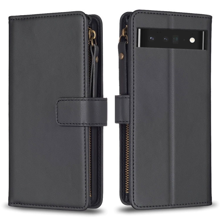 Custodia per telefono a conchiglia in pelle con portafoglio con cerniera a 9 slot per schede, For Google Pixel 8 Pro, For Google Pixel 8, For Google Pixel 7a, For Google Pixel 7 Pro