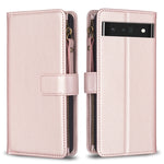 Custodia per telefono a conchiglia in pelle con portafoglio con cerniera a 9 slot per schede, For Google Pixel 8 Pro, For Google Pixel 8, For Google Pixel 7a, For Google Pixel 7 Pro