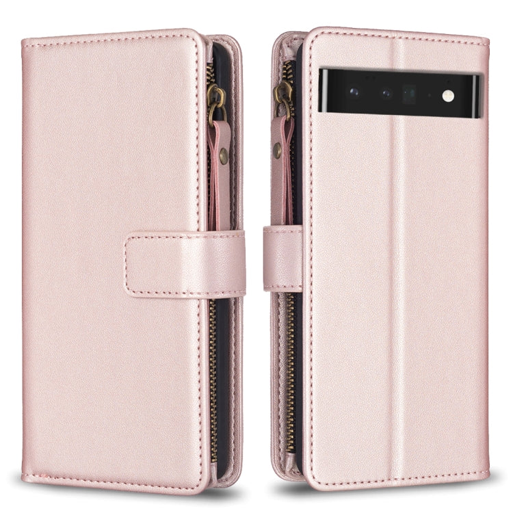 Custodia per telefono a conchiglia in pelle con portafoglio con cerniera a 9 slot per schede, For Google Pixel 8 Pro, For Google Pixel 8, For Google Pixel 7a, For Google Pixel 7 Pro