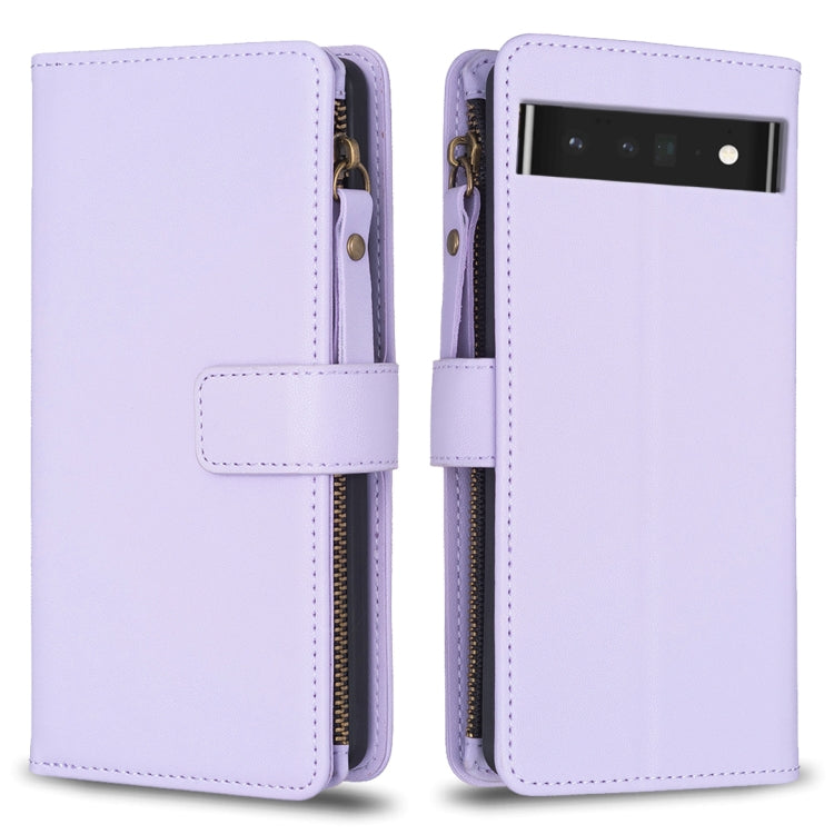 Custodia per telefono a conchiglia in pelle con portafoglio con cerniera a 9 slot per schede, For Google Pixel 8 Pro, For Google Pixel 8, For Google Pixel 7a, For Google Pixel 7 Pro