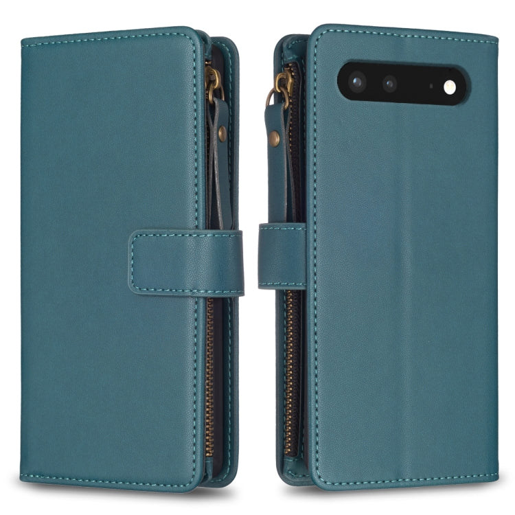 Custodia per telefono a conchiglia in pelle con portafoglio con cerniera a 9 slot per schede, For Google Pixel 7