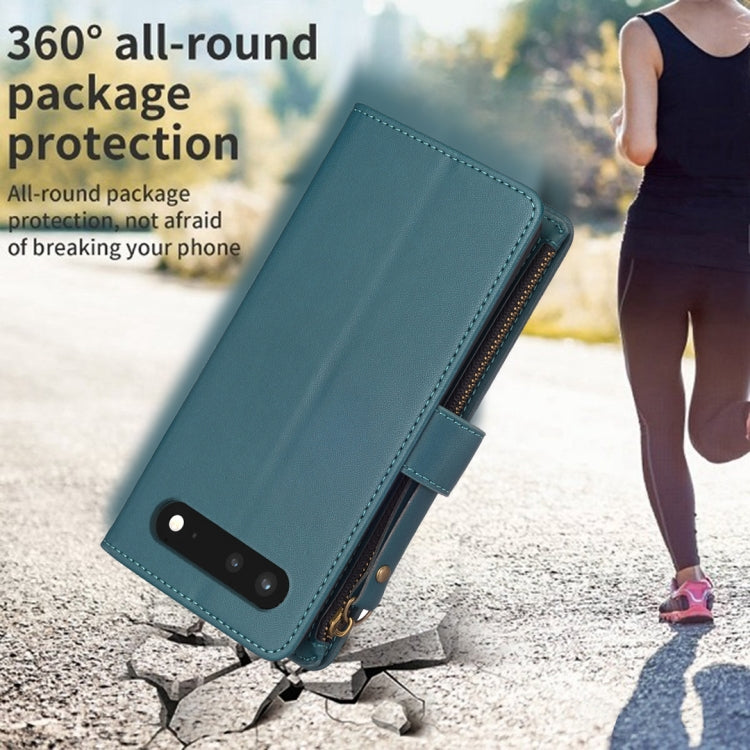 Custodia per telefono a conchiglia in pelle con portafoglio con cerniera a 9 slot per schede, For Google Pixel 7