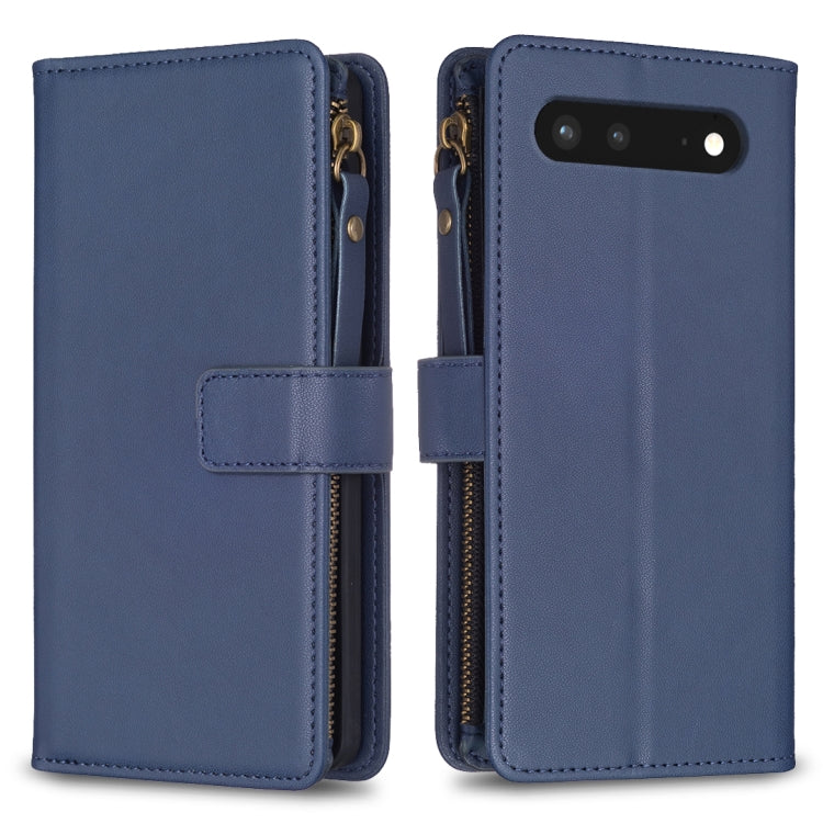 Custodia per telefono a conchiglia in pelle con portafoglio con cerniera a 9 slot per schede, For Google Pixel 7
