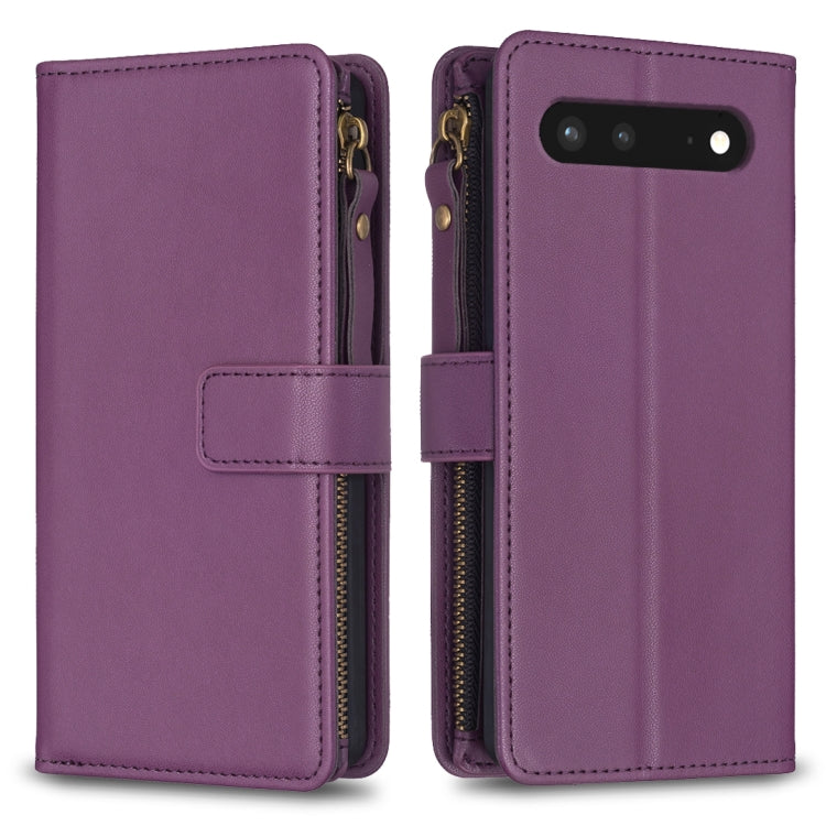 Custodia per telefono a conchiglia in pelle con portafoglio con cerniera a 9 slot per schede, For Google Pixel 7